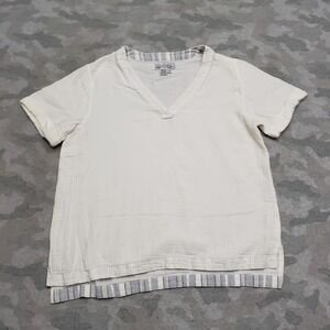 Carbon 2 Cobalt Top Women's Small White V-Neck Short Sleeve Crinkle Cotton